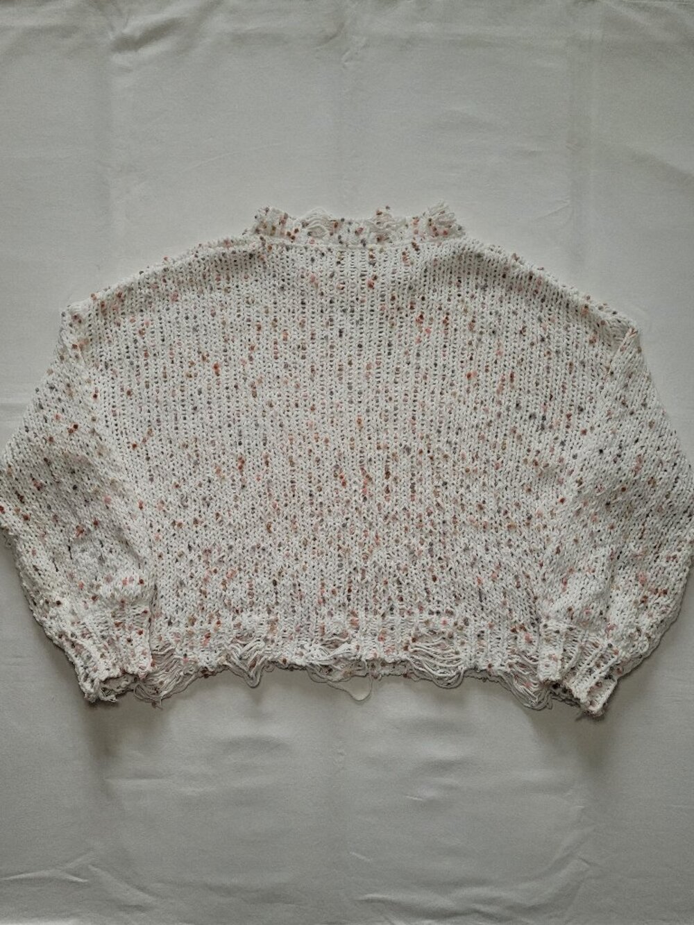 POL Distressed Confetti Sweater Cream Boho Oversized Crop Knit Medium - Picture 10 of 11